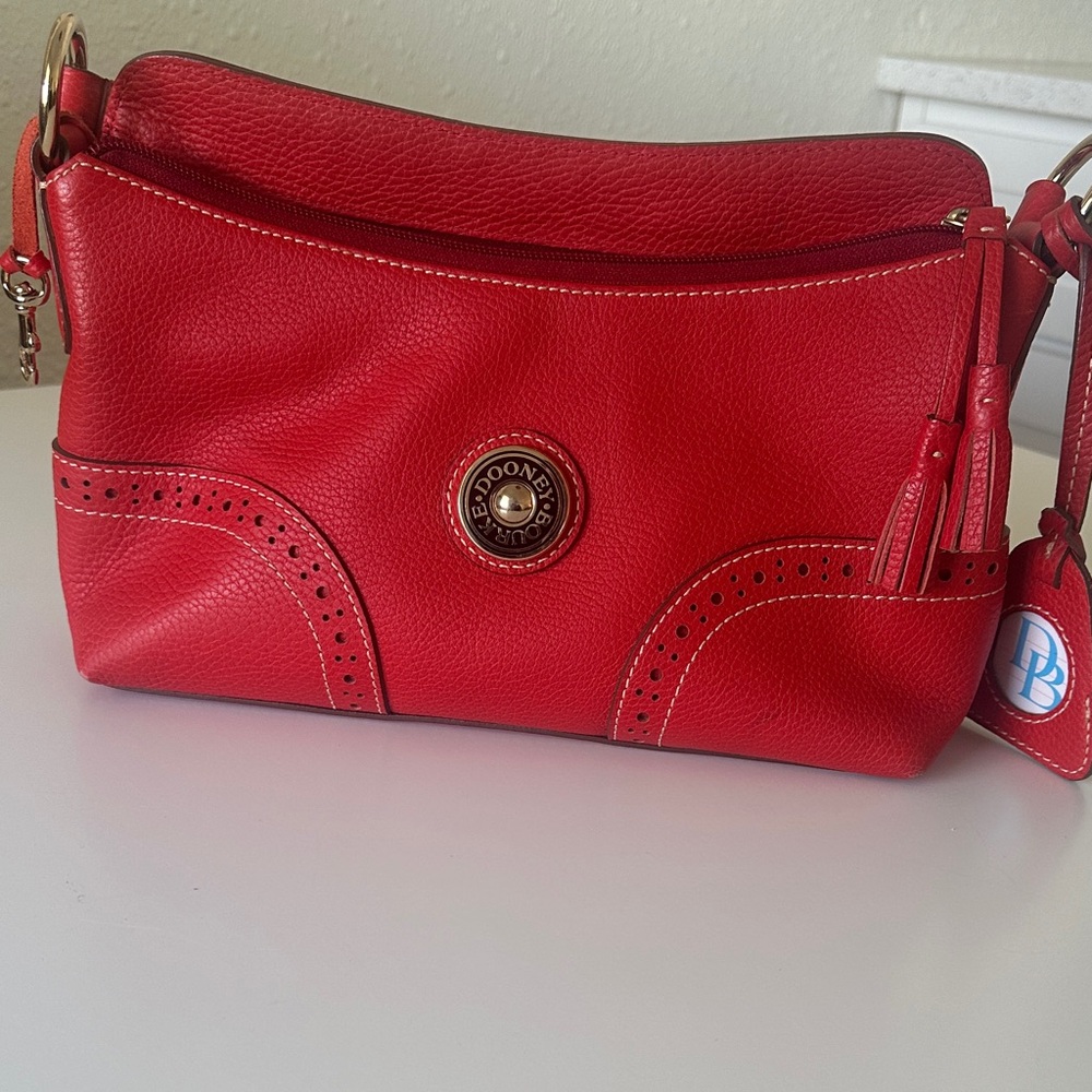 Dooney & Bourke Red Leather Shoulder Bag with Gold Accents